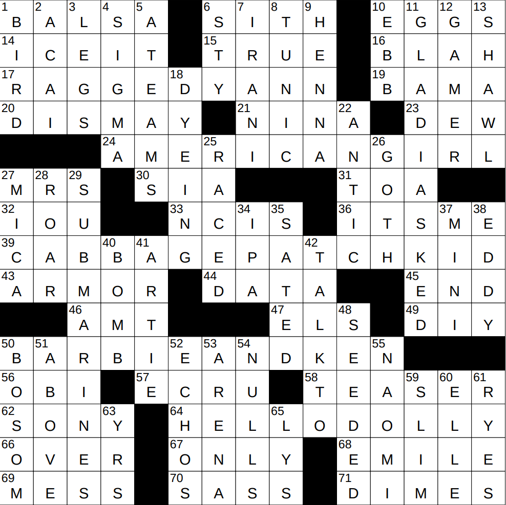 0210 25 NY Times Crossword 10 Feb 25 Monday NYXCrossword