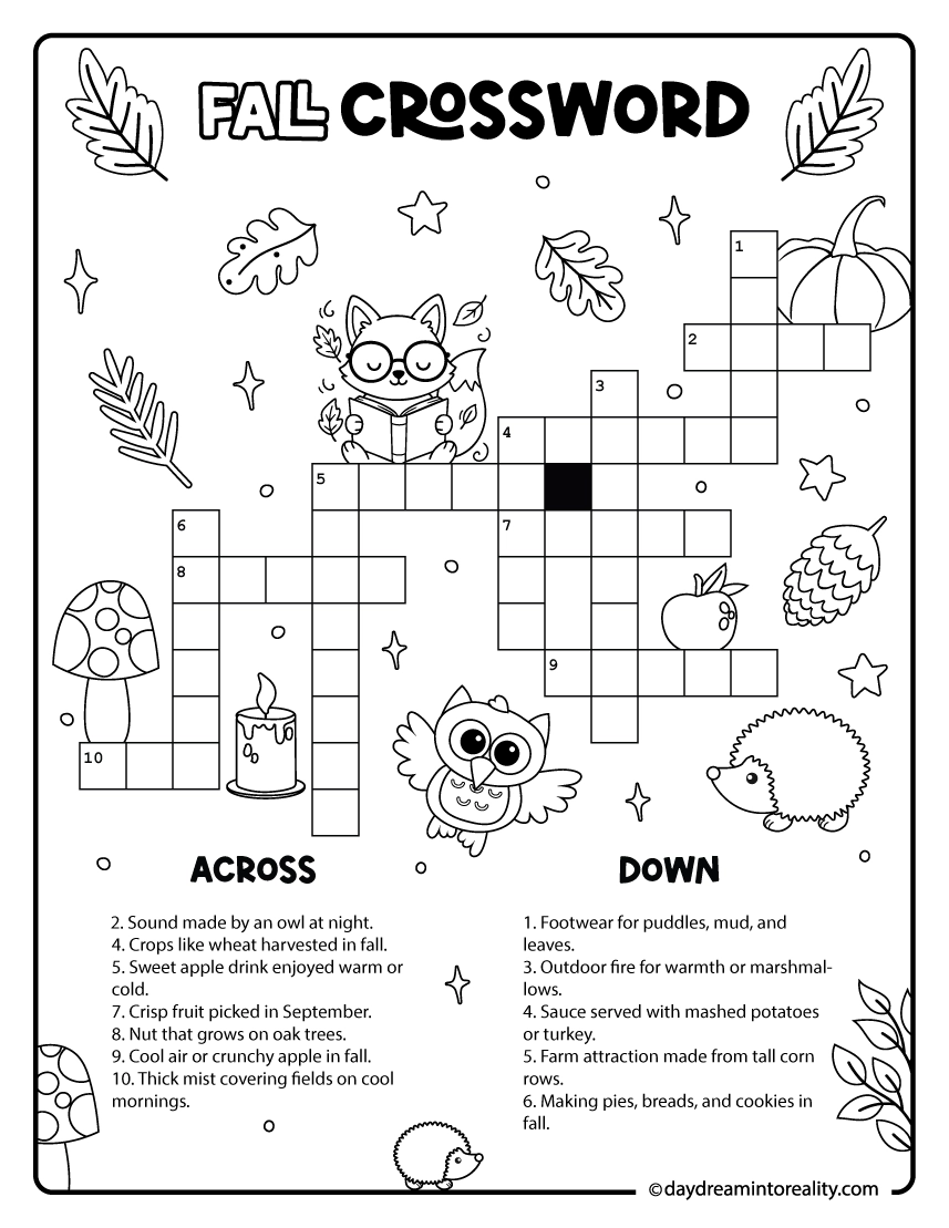 10 Fall Crossword Puzzles Free Printable PDFs From Easy To Advanced Daydream Into Reality