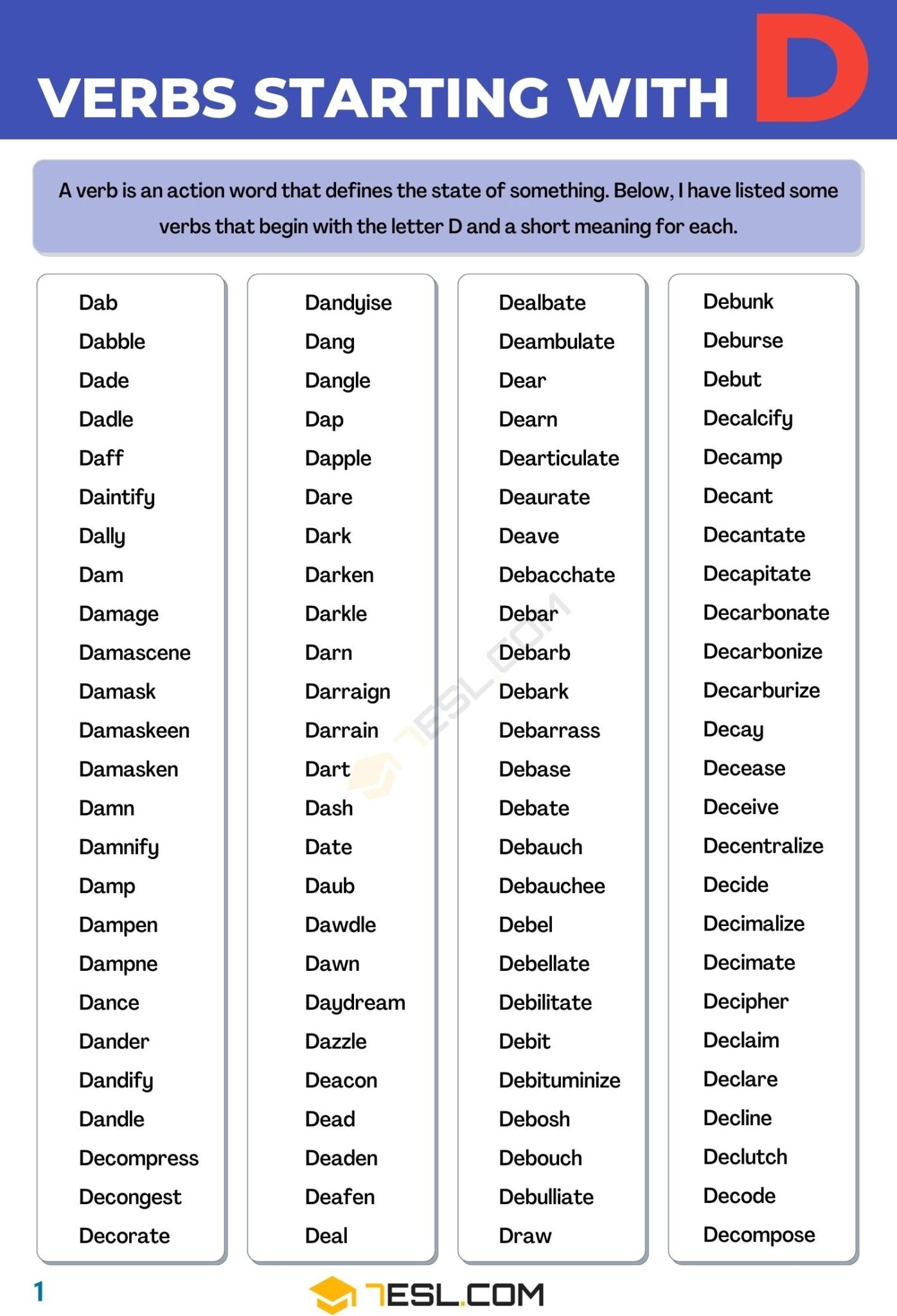 100 Verbs That Start With D Common Academic And Phrasal Verbs 7ESL