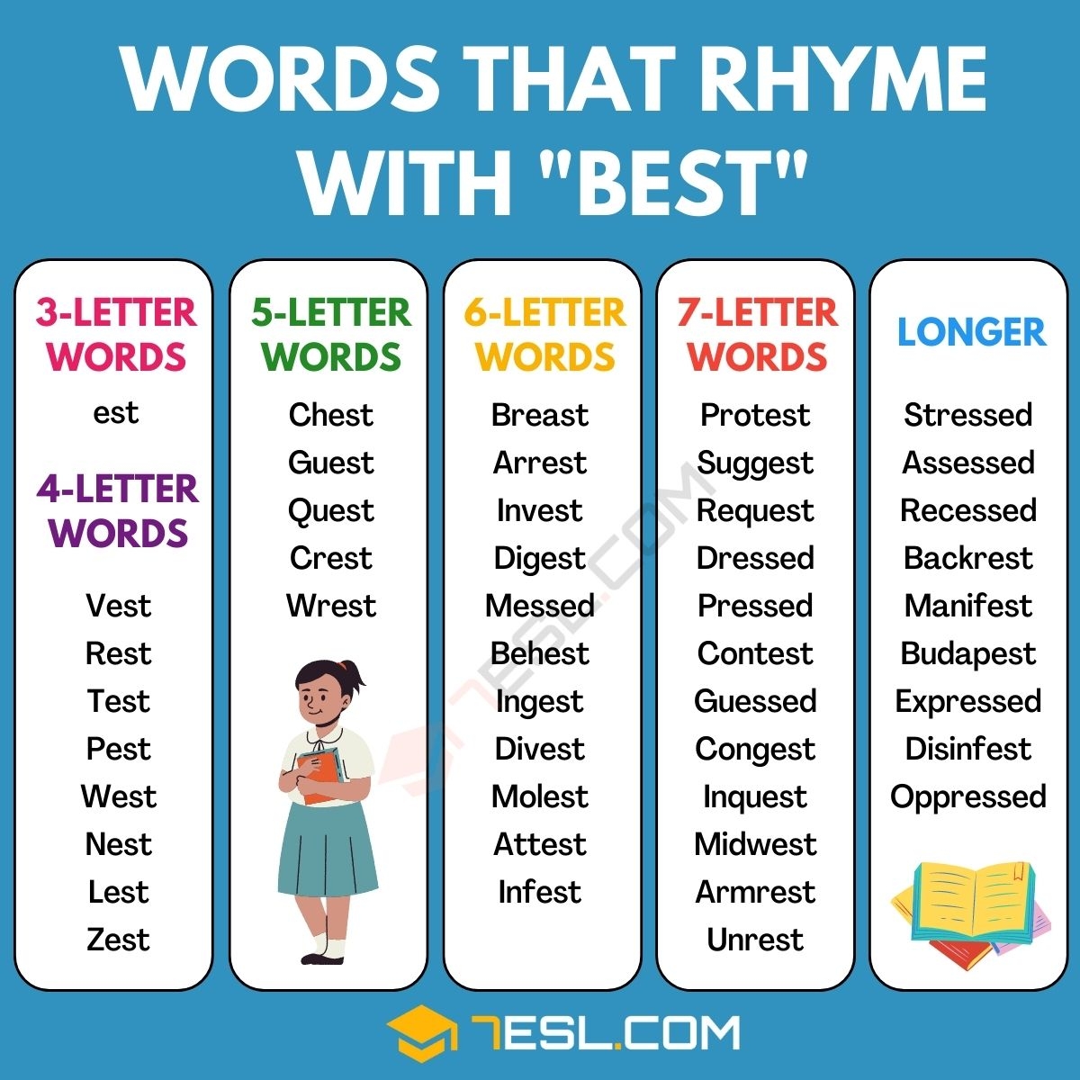 142 Words That Rhyme With Best In English 7ESL