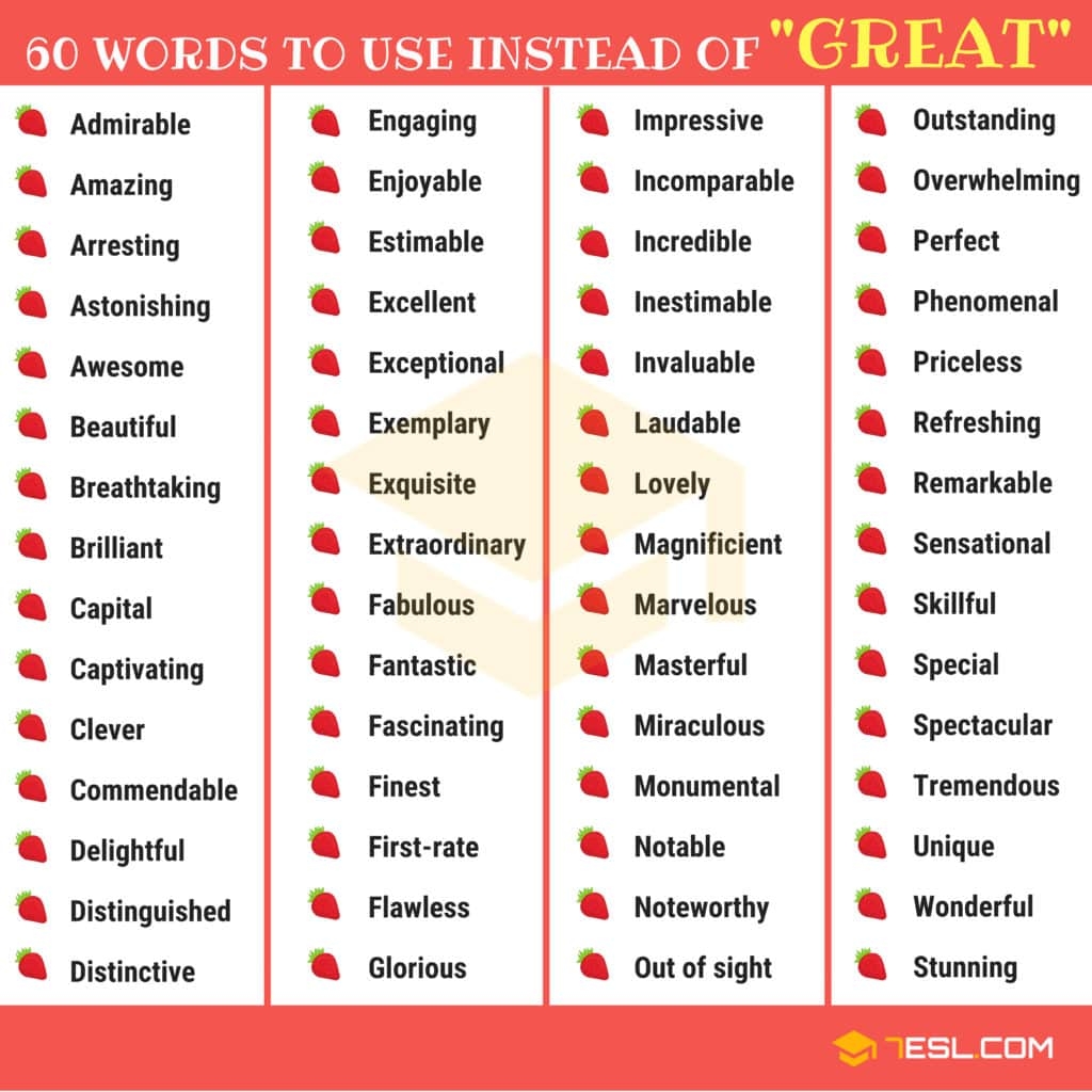 145 Synonyms For Great With Examples Another Word For GREAT 7ESL