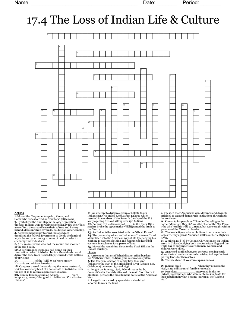 17 4 The Loss Of Indian Life Culture Crossword WordMint 17 4 The Loss Of Indian Life Culture Crossword WordMint