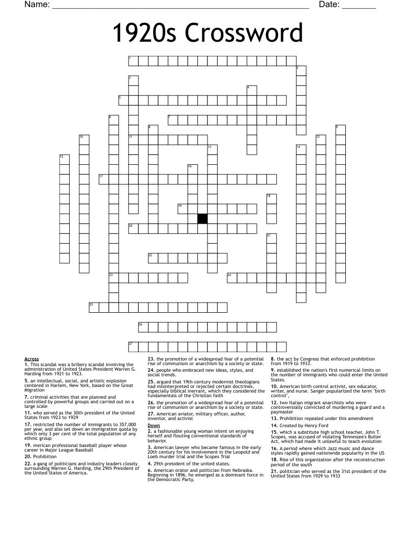 1920s Crossword WordMint 1920s Crossword WordMint