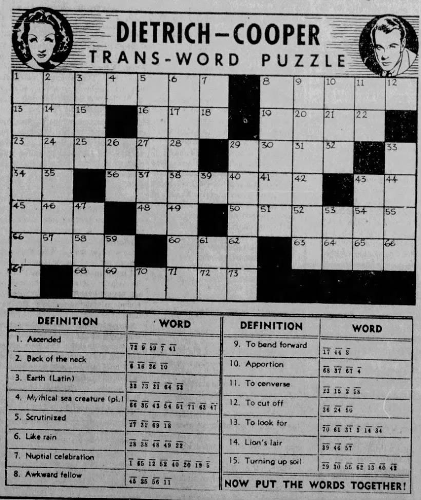 1936 The Year In Crosswords 1 Of 2 T Campbell s Grid