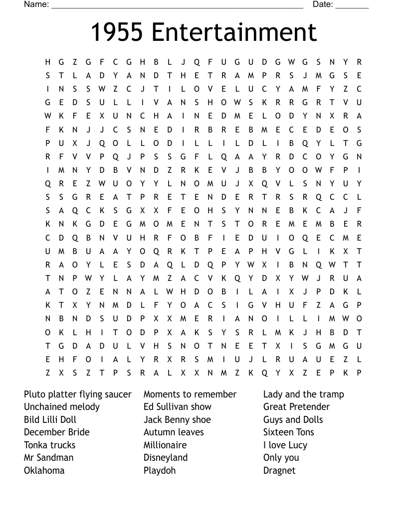 1955 Entertainment Word Search WordMint