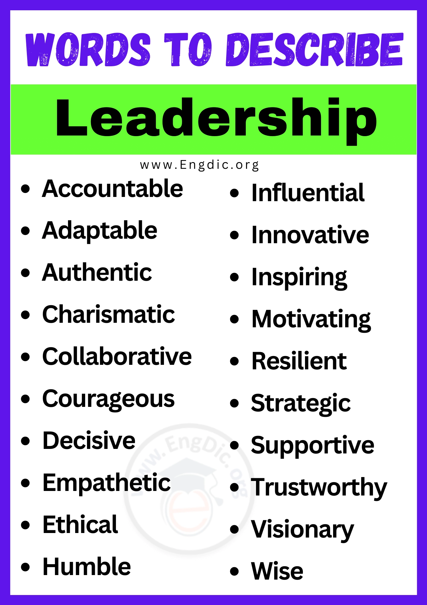 20 Best Words To Describe Leadership Adjectives For Leadership EngDic