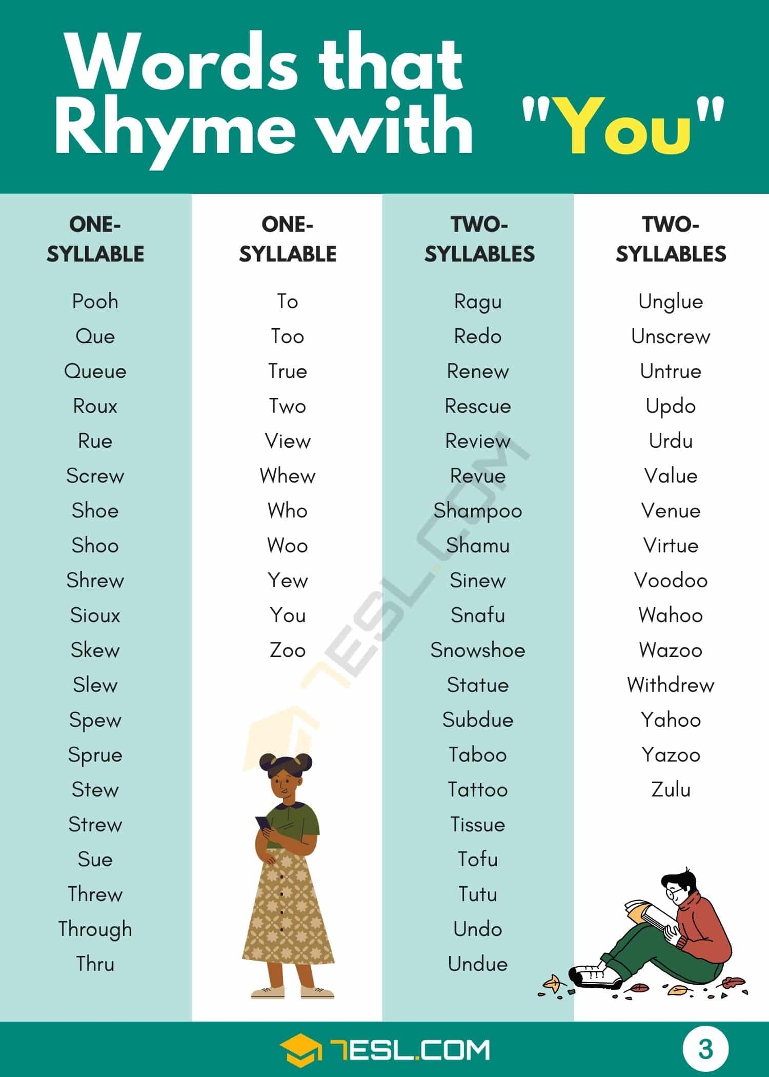 232 Amazing Words That Rhyme With You In English 7ESL