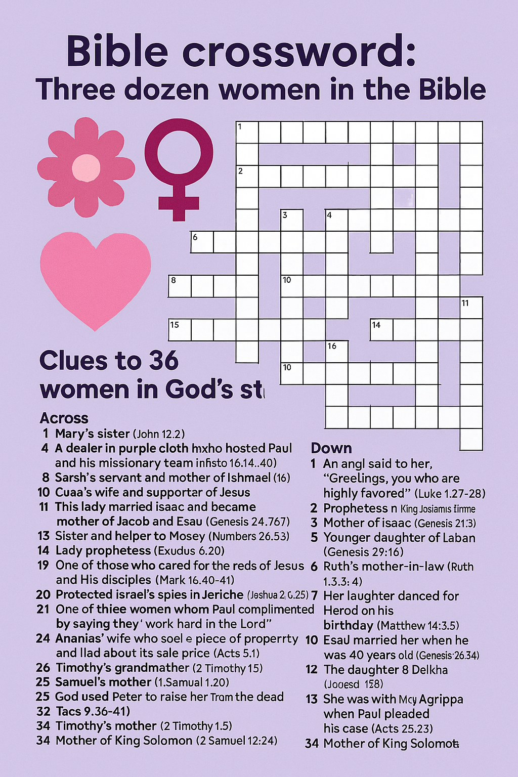 36 Women In The Bible Crossword Puzzle