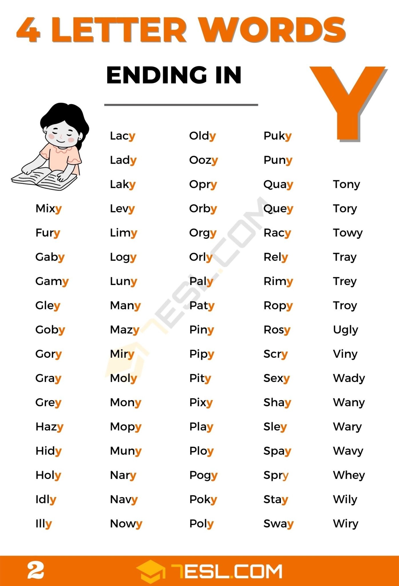4 Letter Words Ending In Y 324 Words In English 7ESL