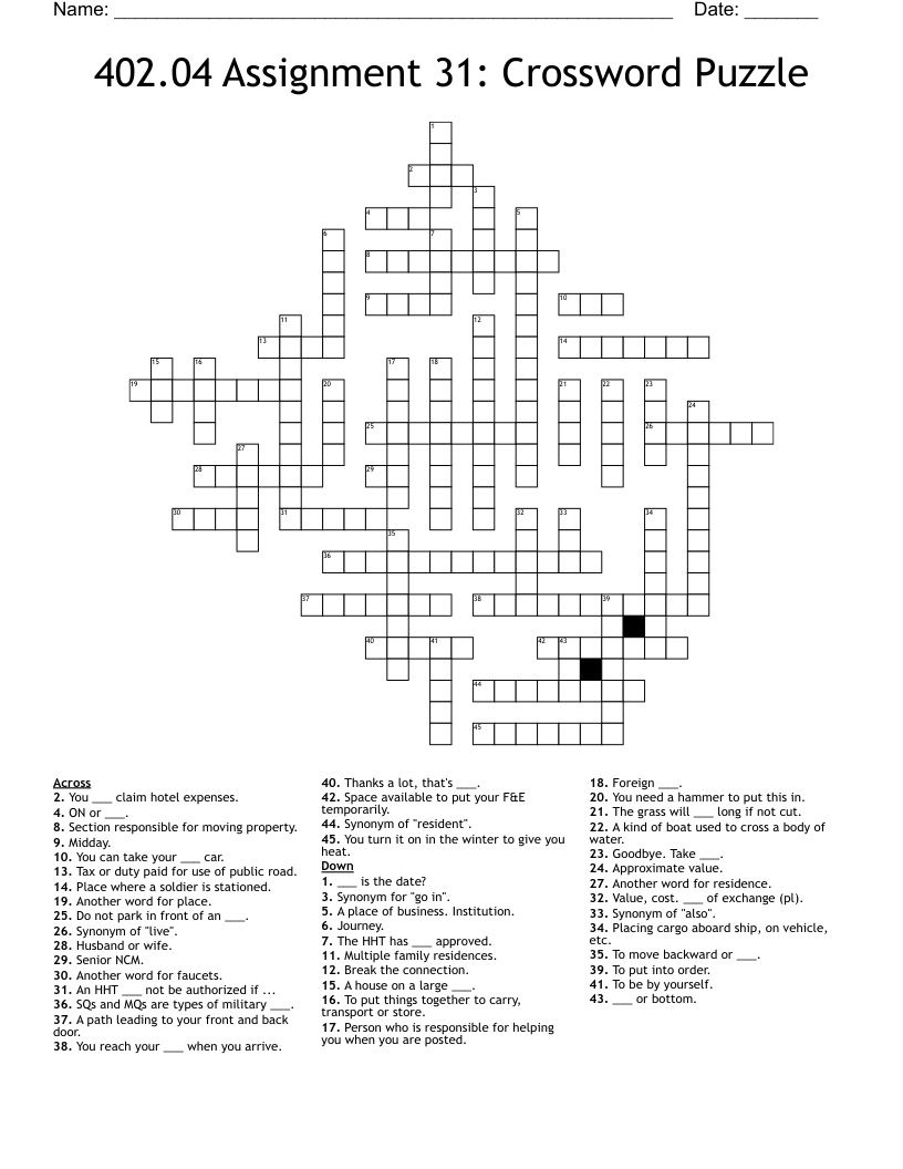 402 04 Assignment 31 Crossword Puzzle WordMint 402 04 Assignment 31 Crossword Puzzle WordMint