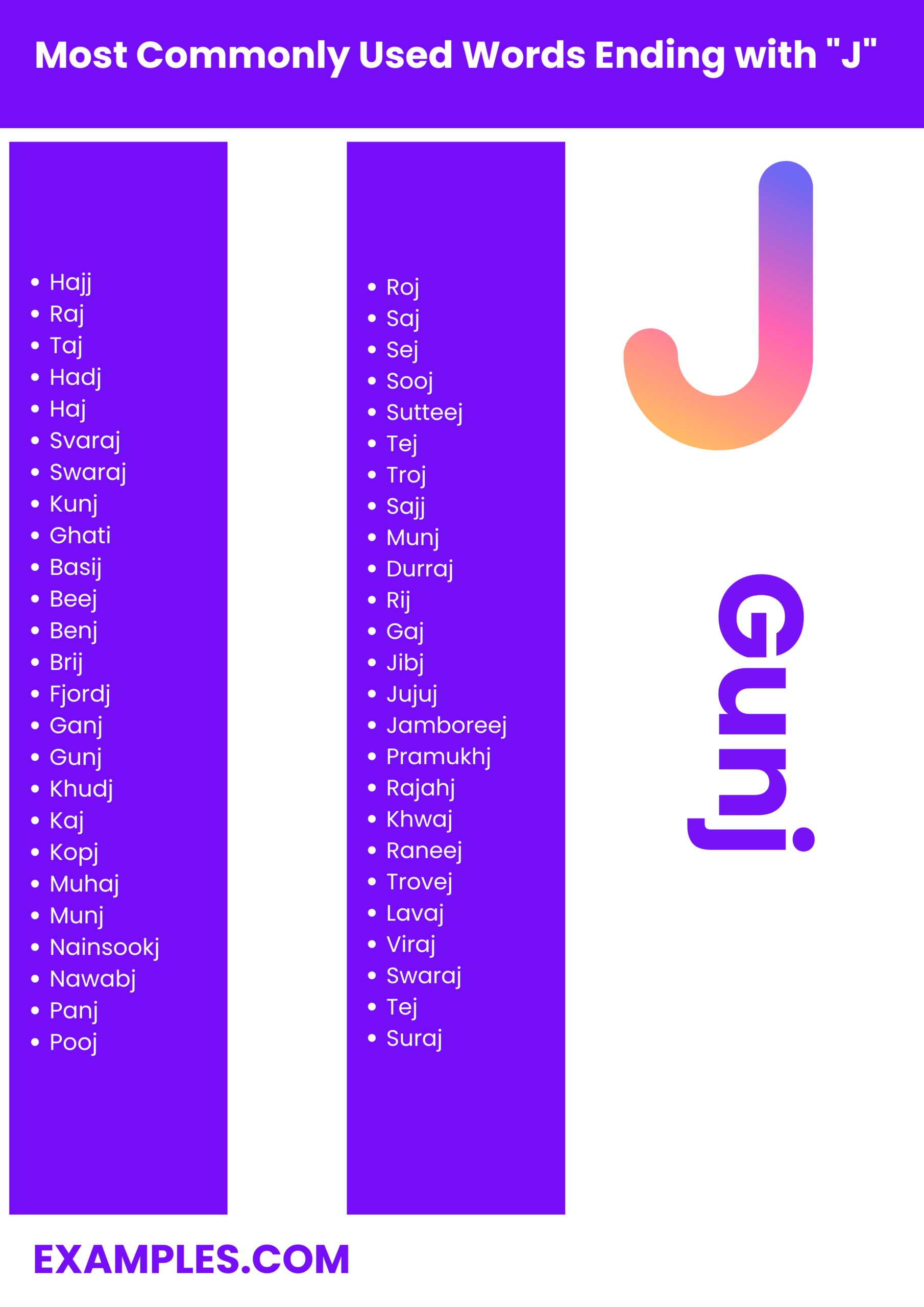 450 Words Ending With J List Meaning PDF