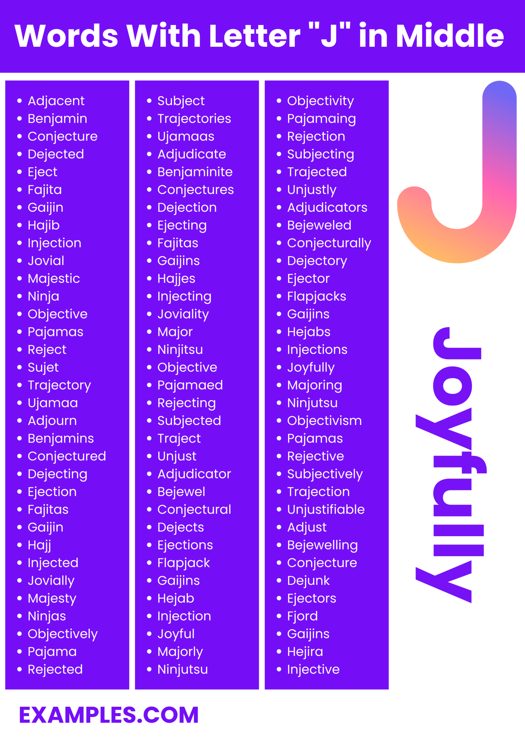 450 Words With Letter J In Middle List Meaning PDF 450 Words With Letter J In Middle List Meaning PDF