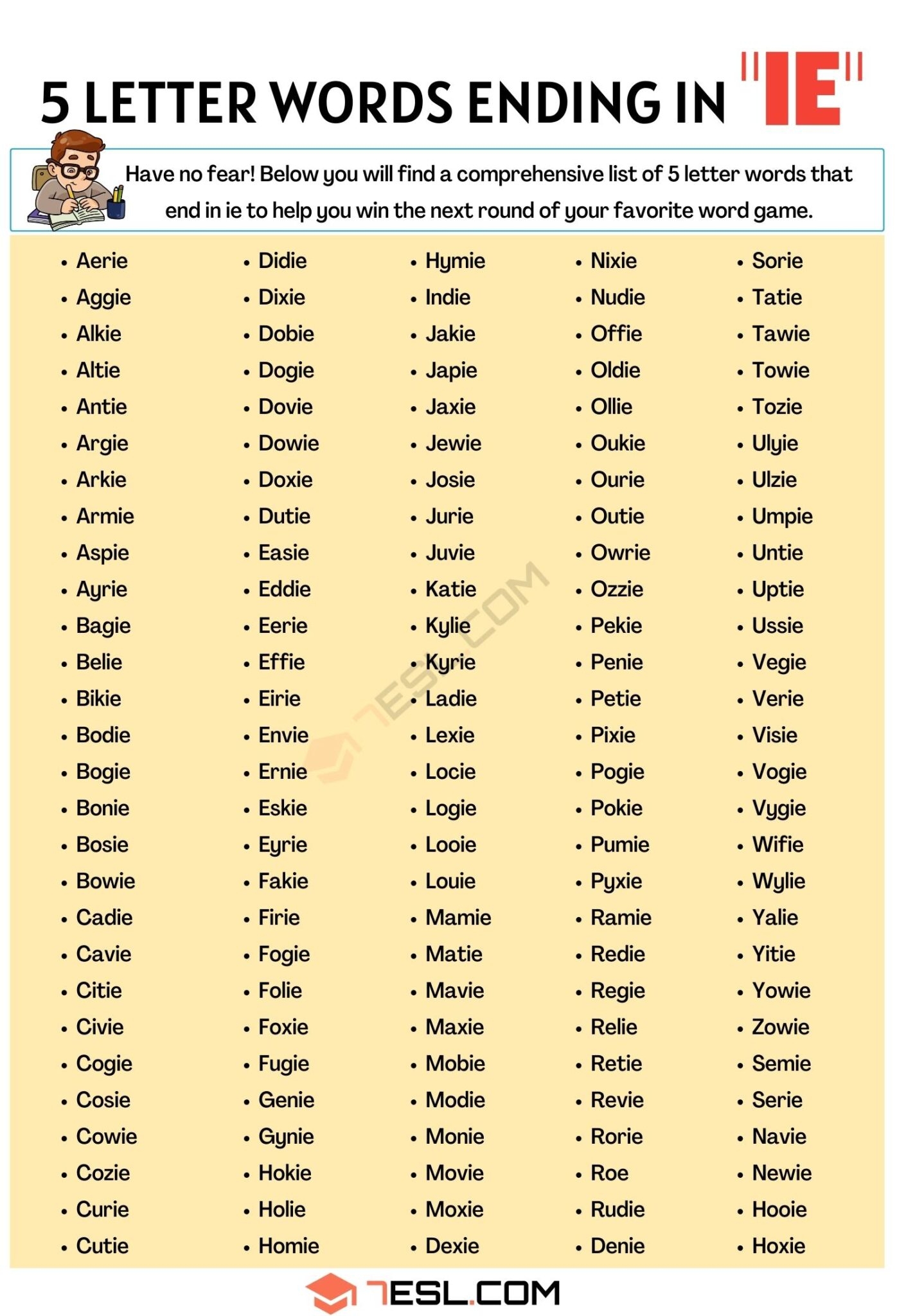 5 Letter Words Ending In IE 140 Words In English 7ESL 5 Letter Words Ending In IE 140 Words In English 7ESL
