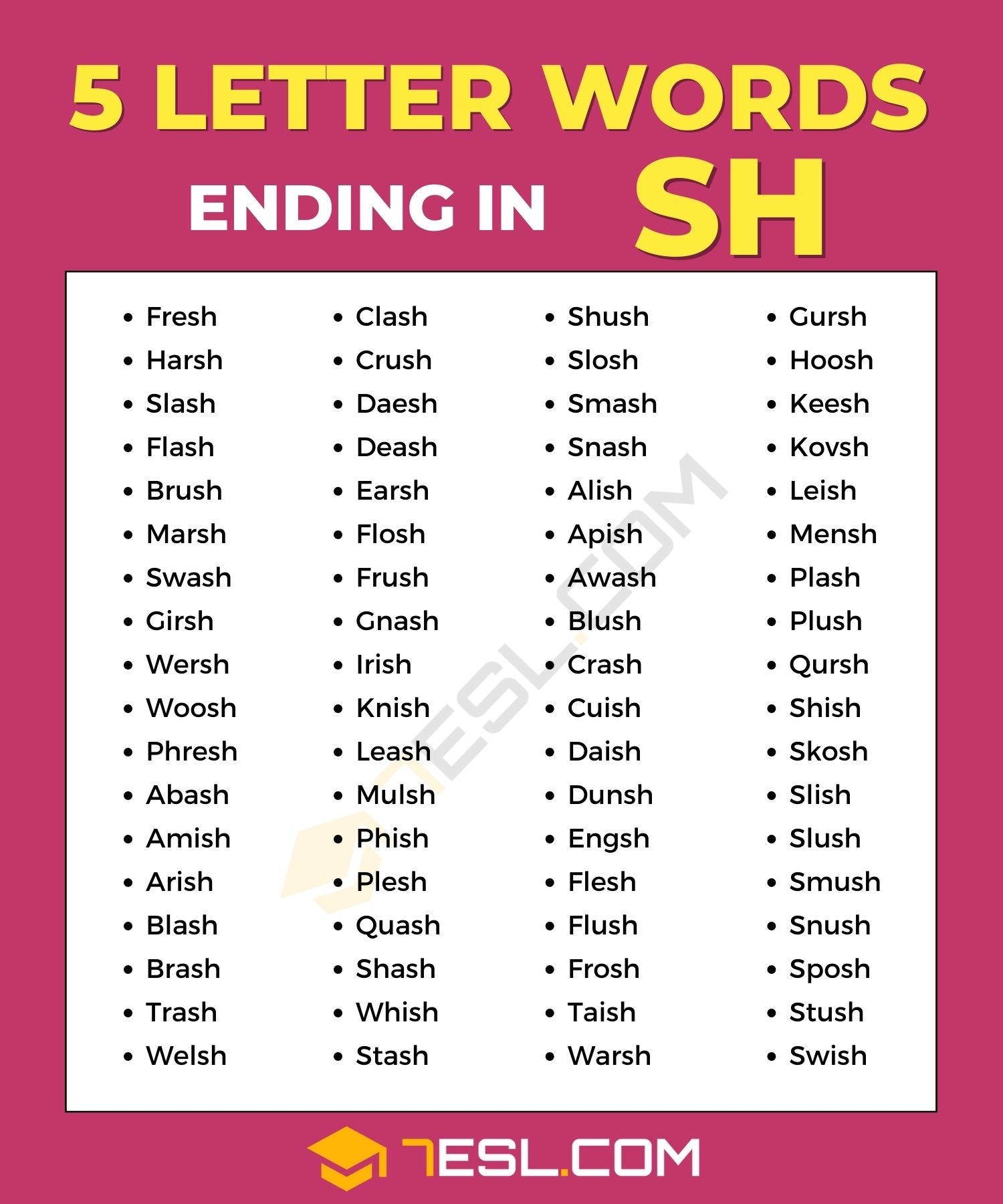 5 Letter Words Ending In SH 77 Words In English 7ESL 5 Letter Words Ending In SH 77 Words In English 7ESL