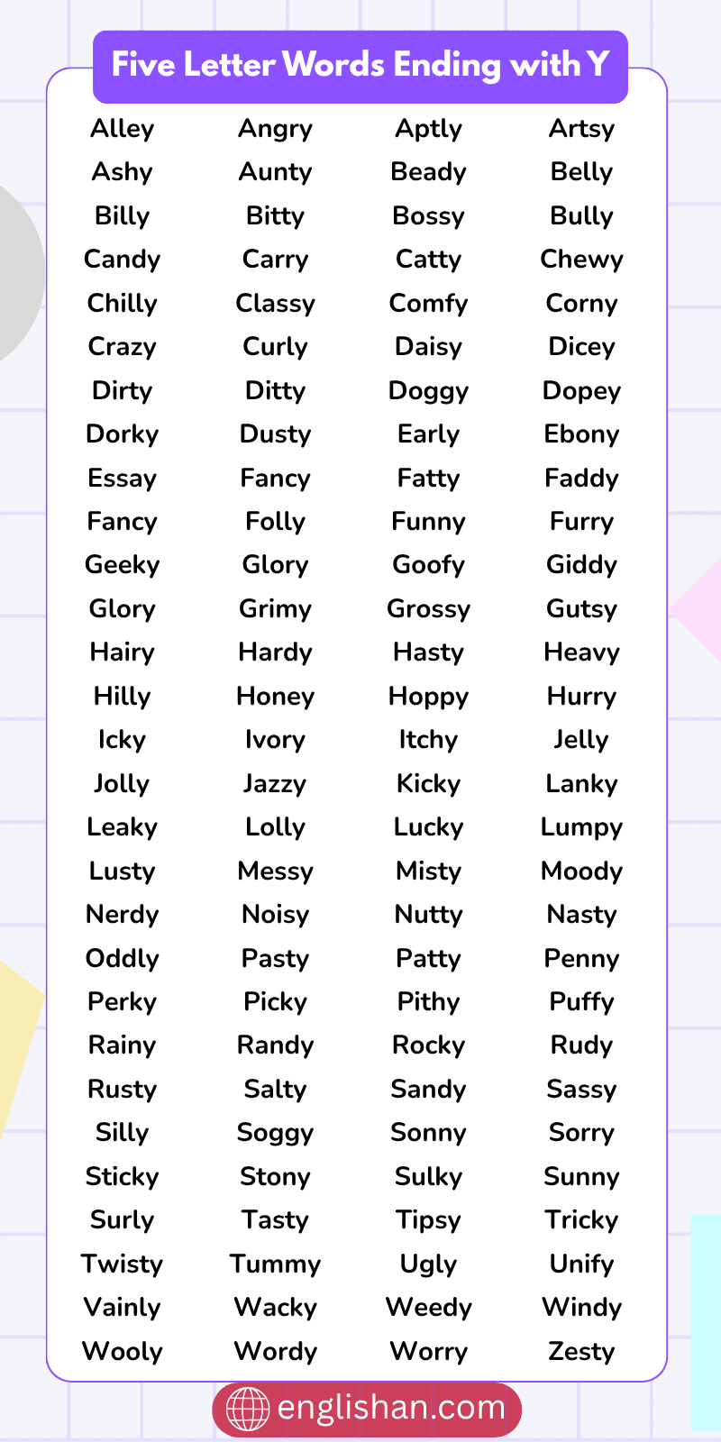 5 Letter Words Ending In Y Complete List Of 600 Words 