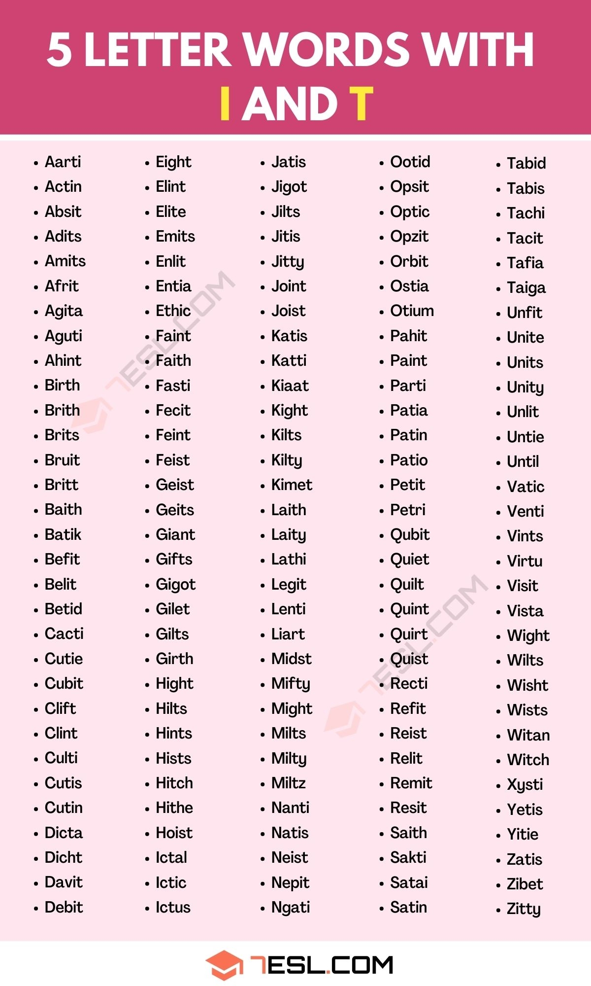 5 Letter Words With I And T 900 English Words 7ESL