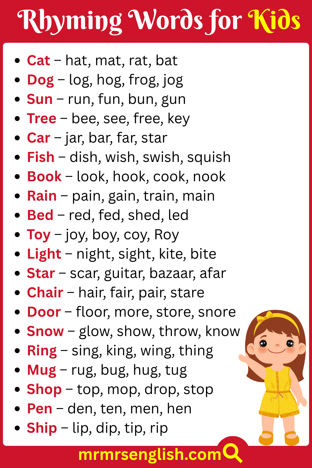 what rhymes with red