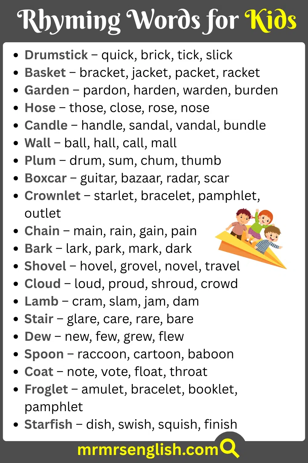 500 Rhyming Words For Kids In English With Pictures MR MRS ENGLISH