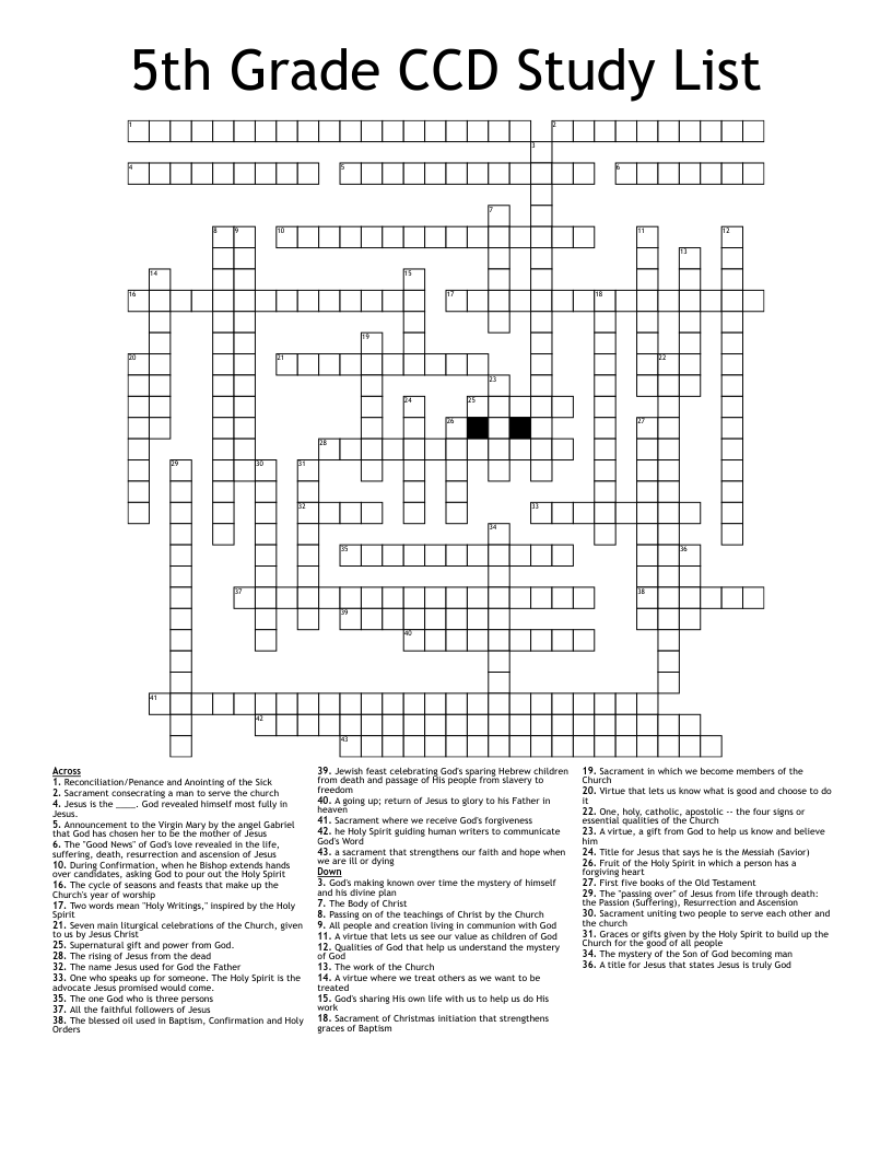 5th Grade CCD Study List Crossword WordMint