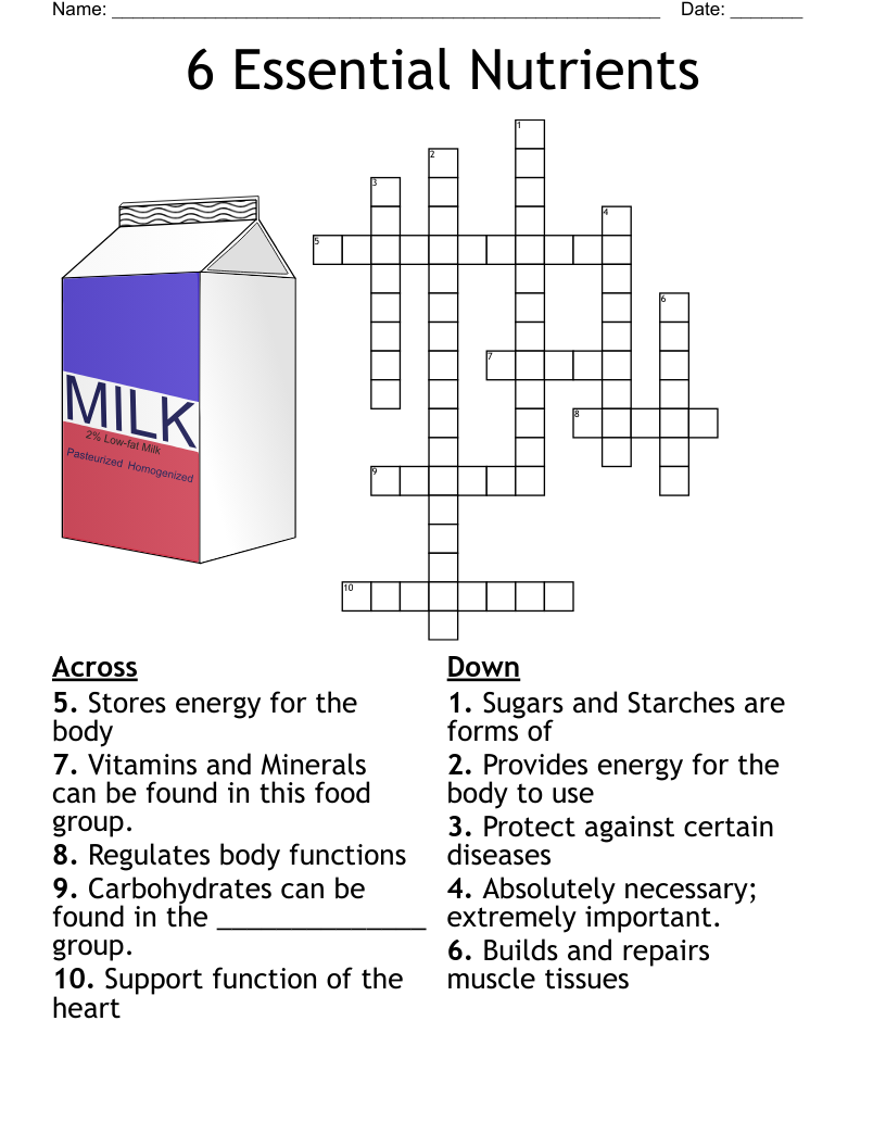 6 Essential Nutrients Crossword WordMint