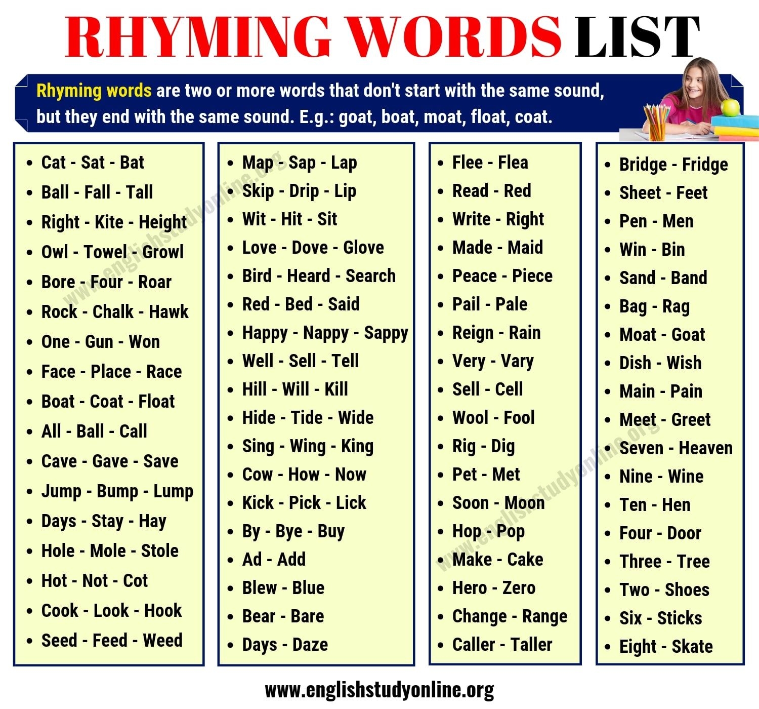 7 Best Rhyming Words List Ideas To Save Today Words Rhyming Words List Learn English And More
