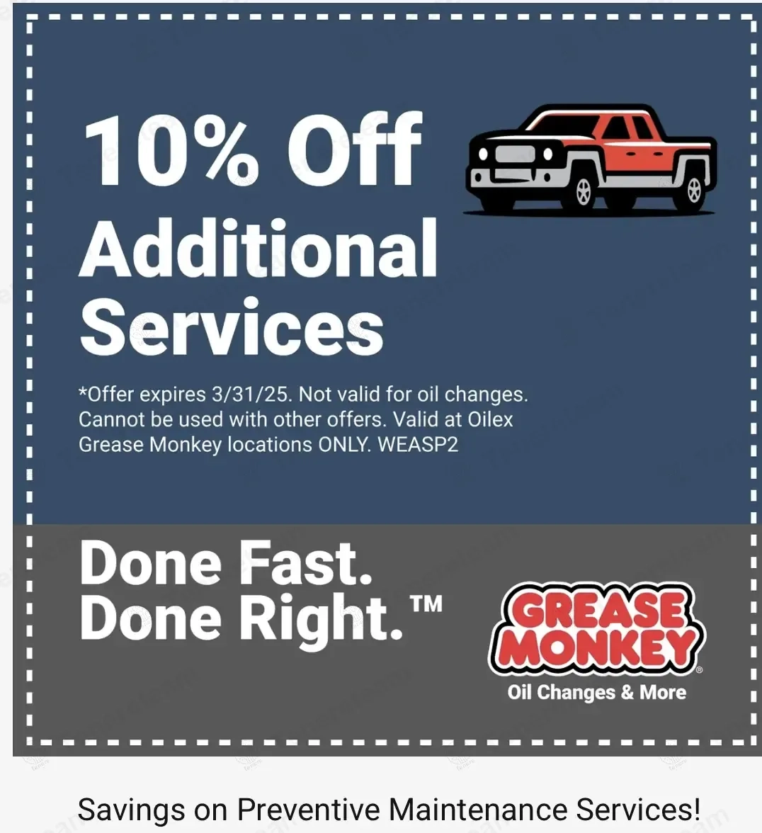 75 OFF Grease Monkey Coupon Codes March 2026 Promo Codes