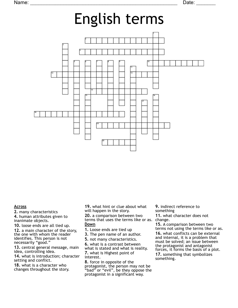 9th Grade Poetry Terms Crossword WordMint