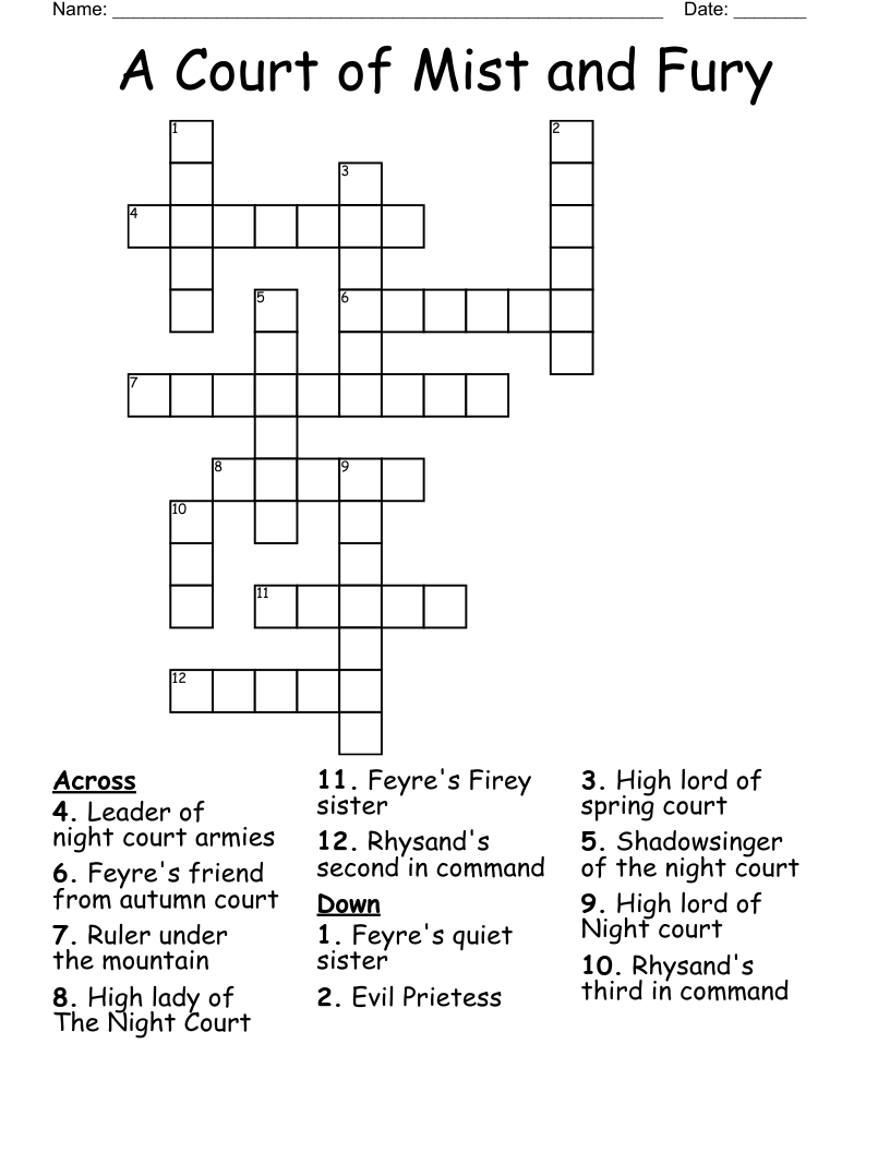 A Court Of Thorns And Roses Crossword WordMint