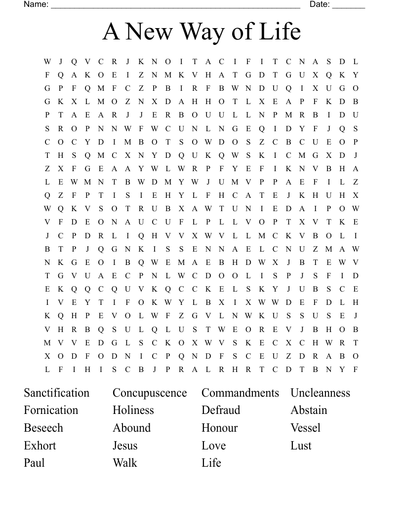 A New Way Of Life Word Search WordMint