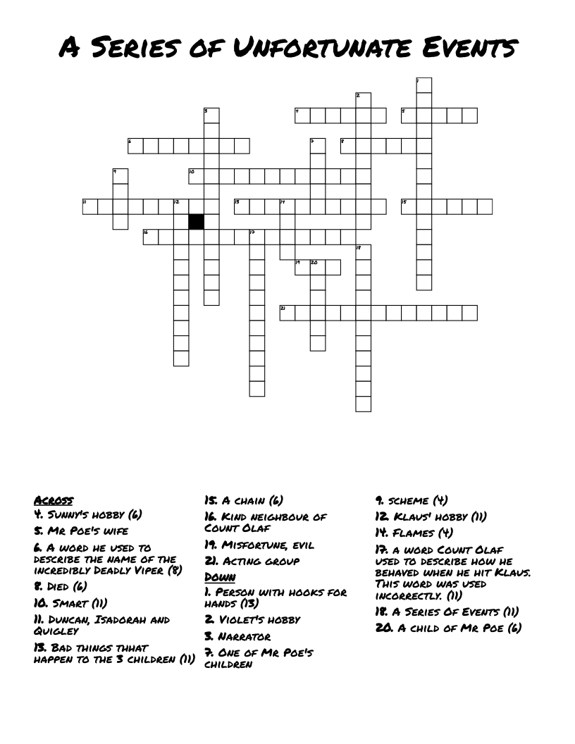 A Series Of Unfortunate Events Crossword WordMint