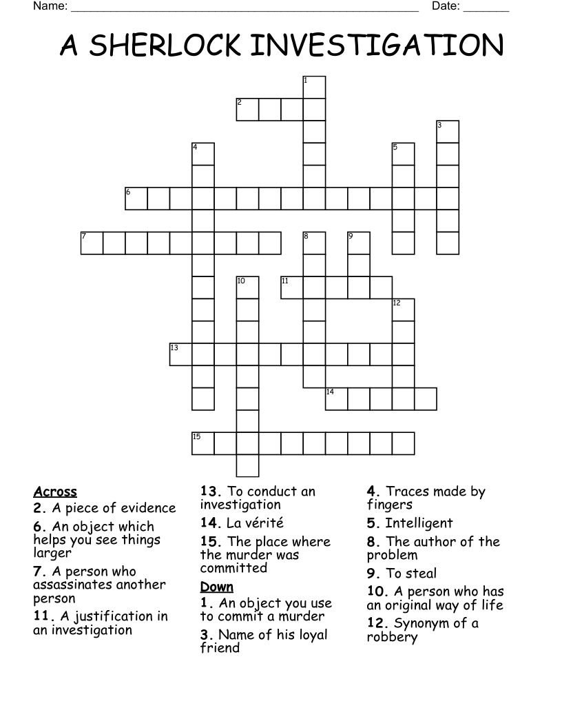 A SHERLOCK INVESTIGATION Crossword WordMint
