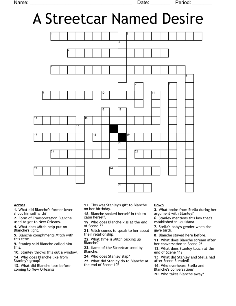 A Streetcar Named Desire Crossword WordMint