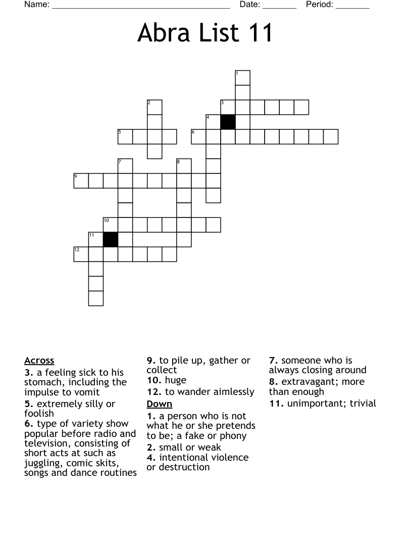 Abra List 11 Crossword WordMint Abra List 11 Crossword WordMint