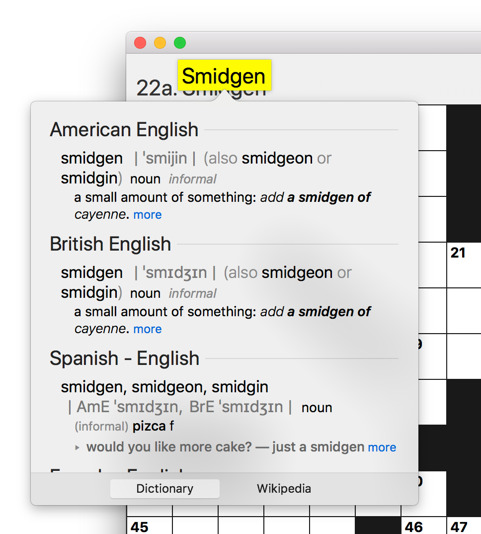 smidgen crossword clue