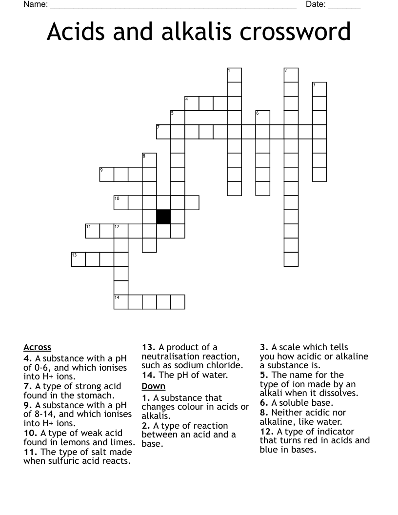 Acids And Alkalis Crossword WordMint Acids And Alkalis Crossword WordMint