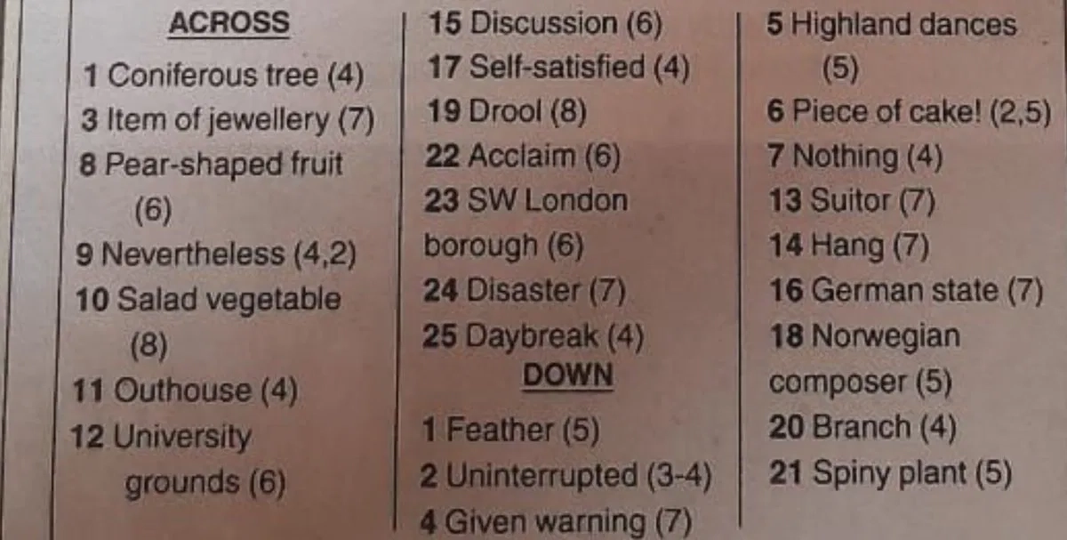 ACROSS 1 Coniferous Tree 4 3 Item Of Jewellery 7 8 Pear shaped Fruit 