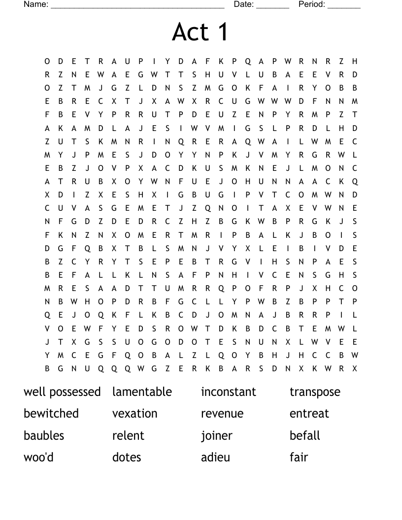 Act 1 Word Search WordMint