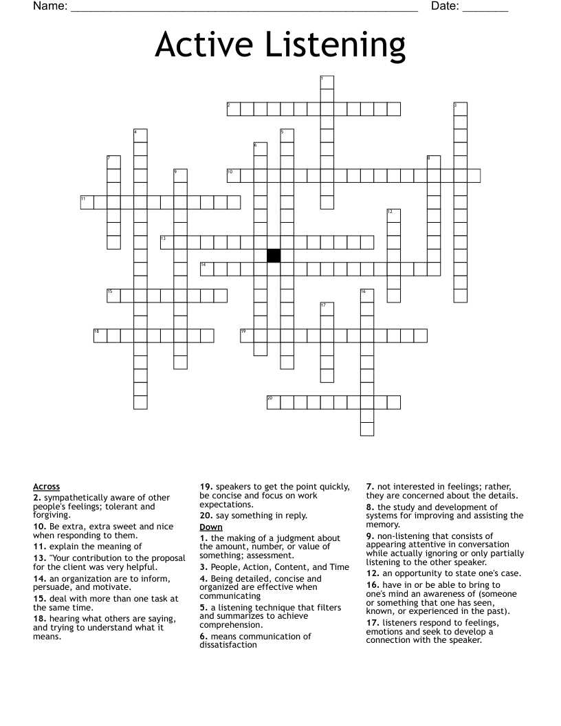 Active Listening Crossword WordMint Active Listening Crossword WordMint