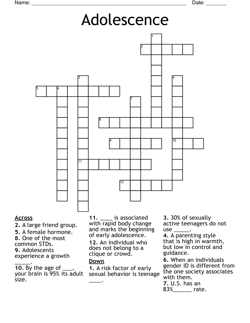 Adolescence Crossword WordMint
