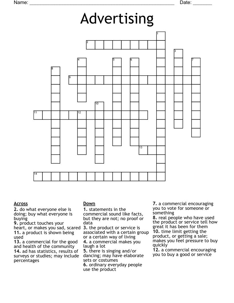 Advertising Crossword WordMint