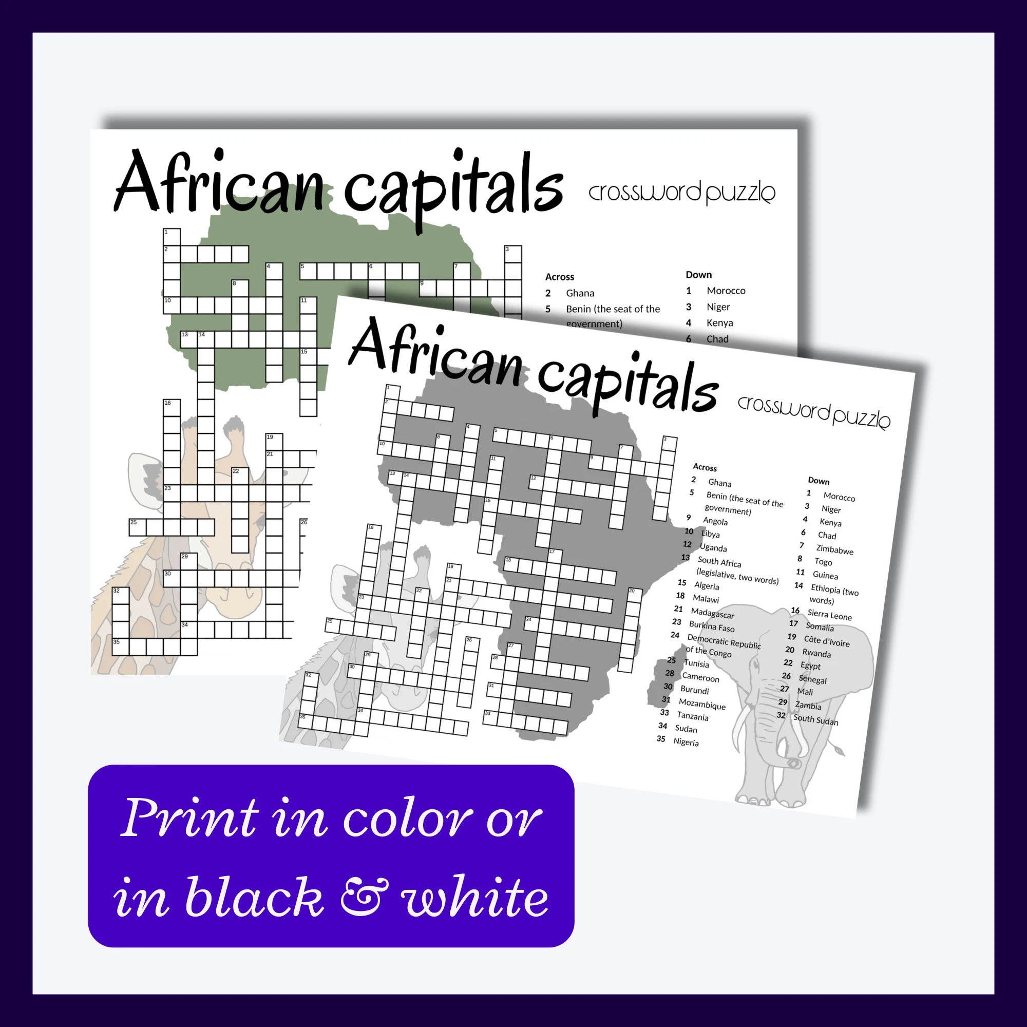 African Capitals Crossword Puzzle Geography Game digital Download Etsy African Capitals Crossword Puzzle Geography Game digital Download Etsy