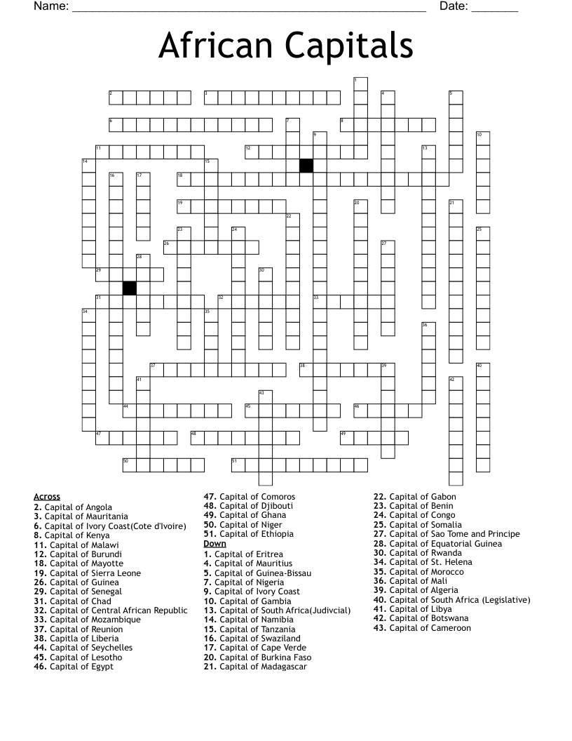 African Capitals Crossword WordMint African Capitals Crossword WordMint