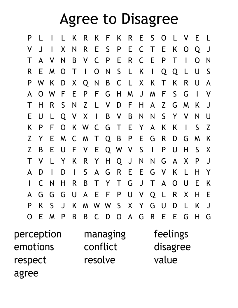 Agree To Disagree Word Search WordMint Agree To Disagree Word Search WordMint