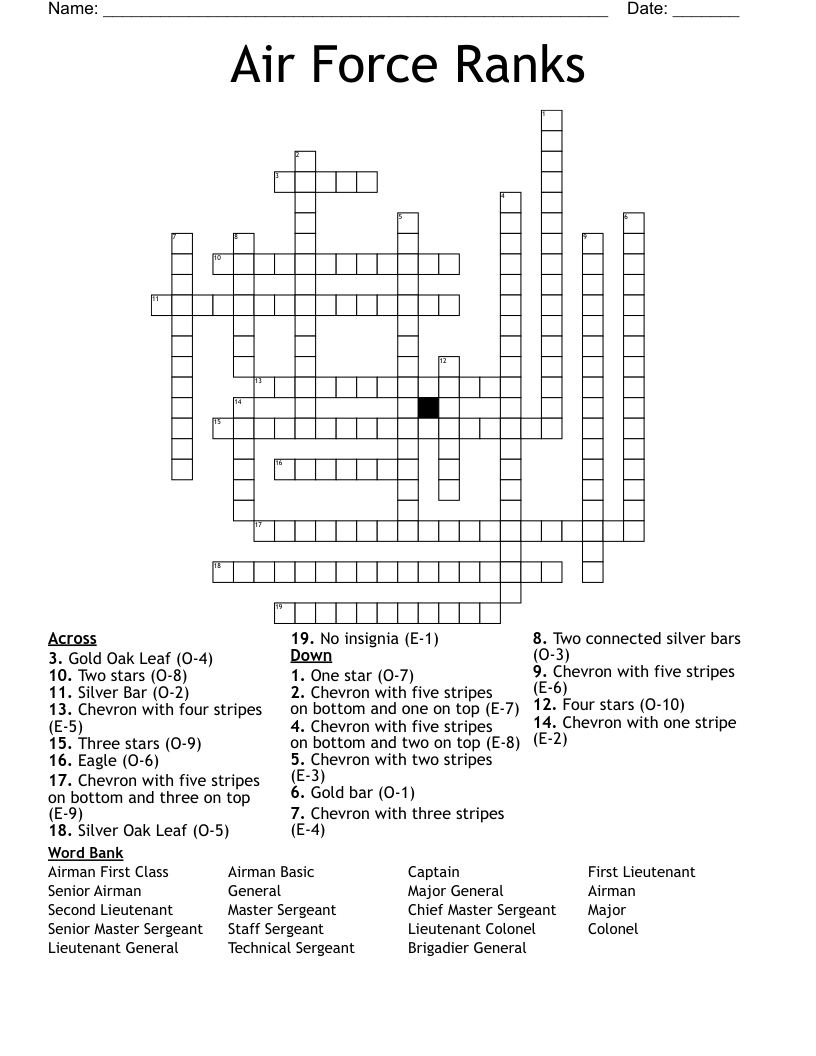 Air Force Ranks Crossword WordMint Air Force Ranks Crossword WordMint