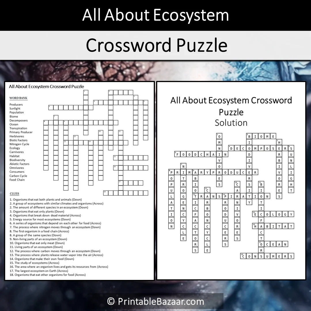 All About Ecosystem Crossword Puzzle Worksheet Activity Printable PDF PrintableBazaar