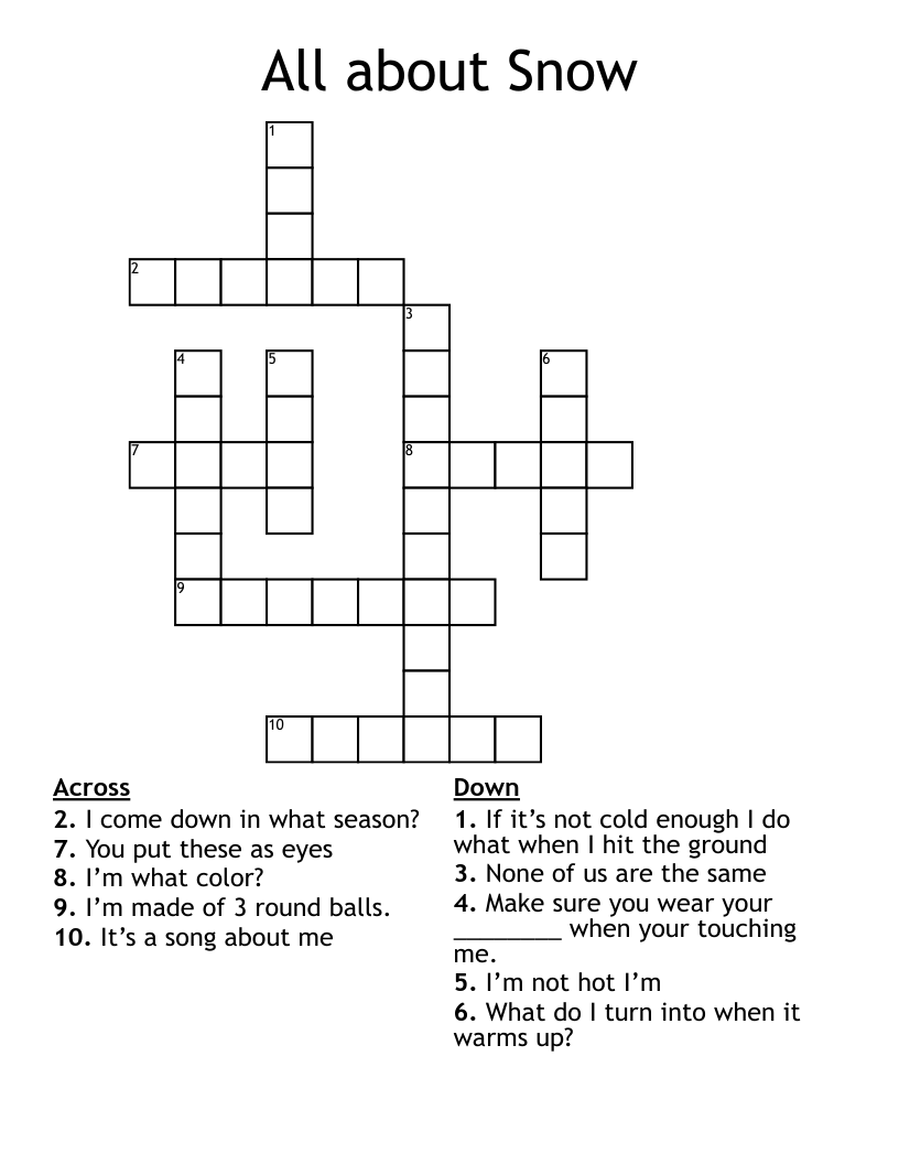 All About Snow Crossword WordMint All About Snow Crossword WordMint