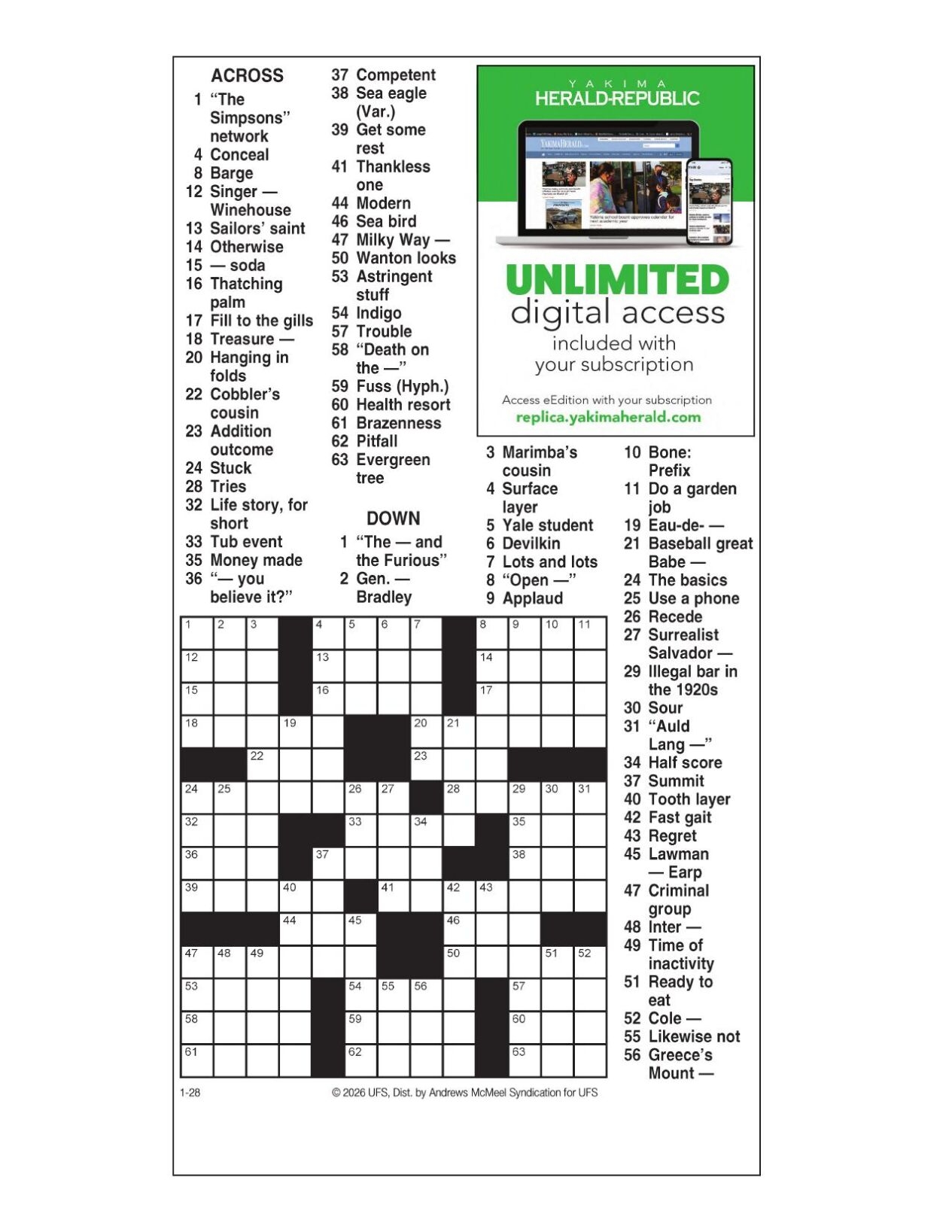 AM Crossword Jan 28 2026 Crosswords Yakimaherald