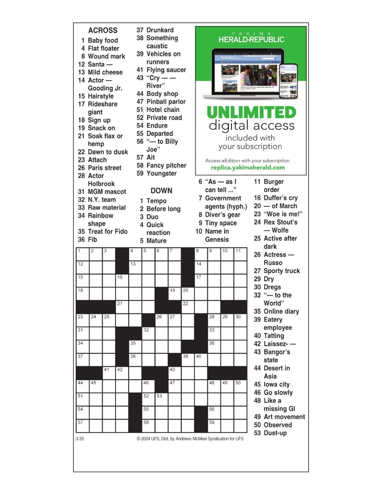 AM Crossword March 25 2024 Crosswords Yakimaherald AM Crossword March 25 2024 Crosswords Yakimaherald