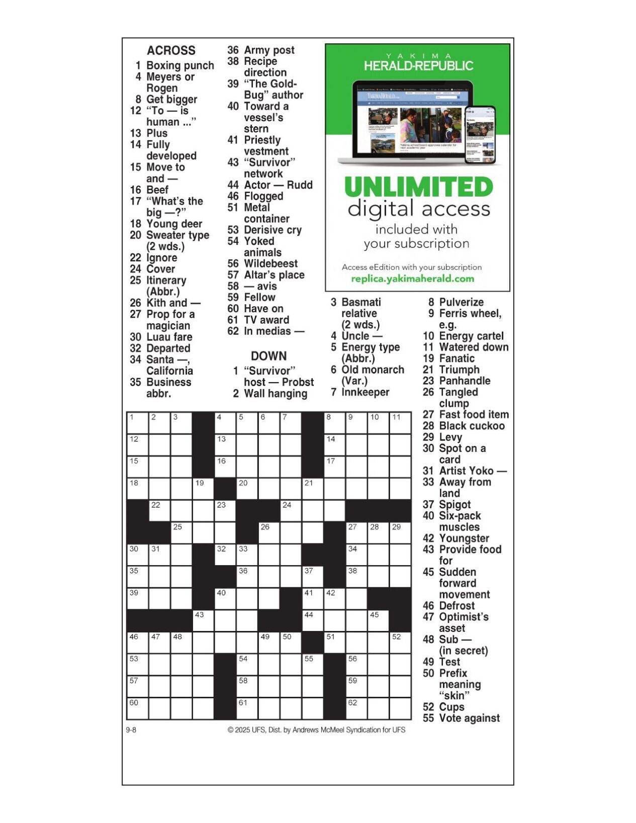 AM Crossword Sept 8 2025 Crosswords Yakimaherald