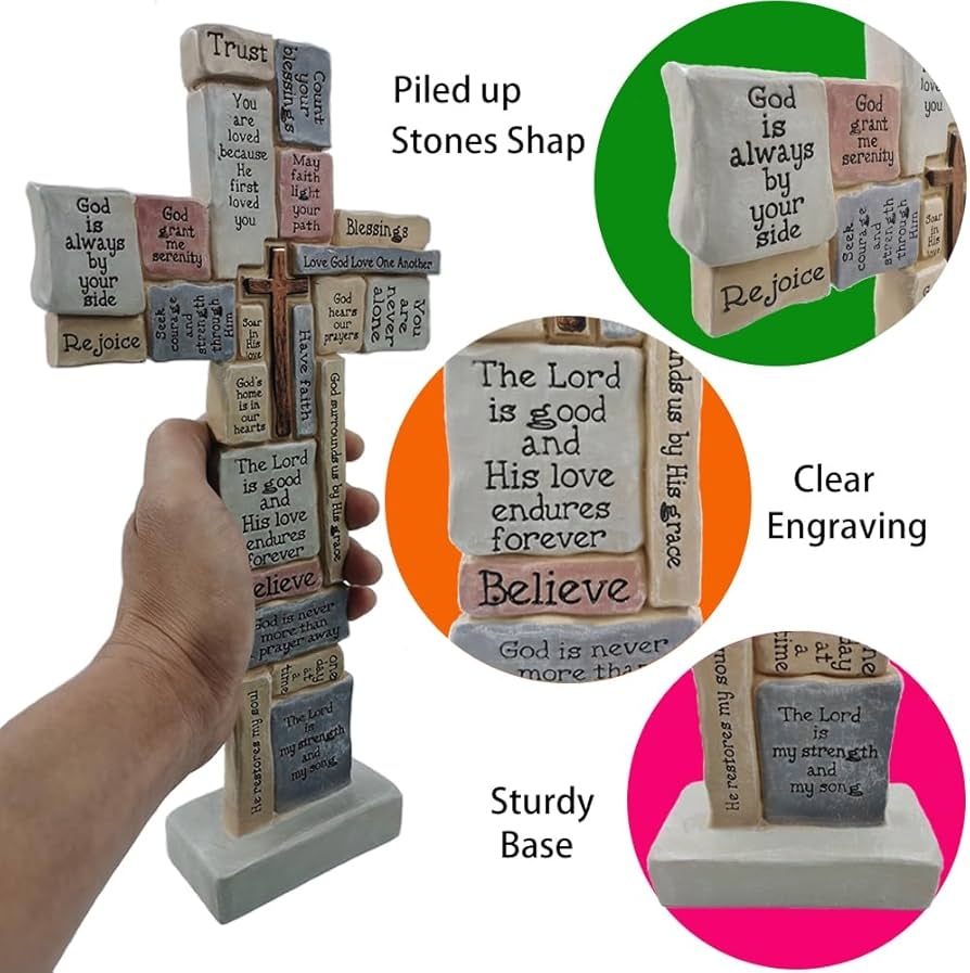 Amazon Jumiz Cross Sculpture With Christian Words And Sayings Crossword Table Inspirational Figurine Cross For Home Decor Christian Gifts Home Kitchen